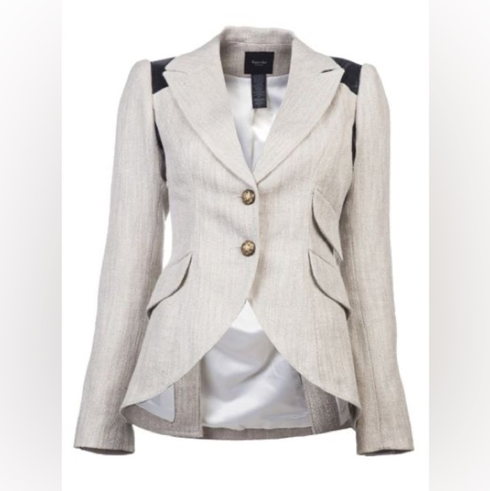 Smythe Light Beige Tailored Blazer with Black Shoulder Accents